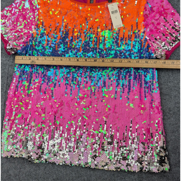 Eva Franco Sequin Top Womens Small Party Sparkle Anthropologie Rainbow Glam Tee - Picture 5 of 6